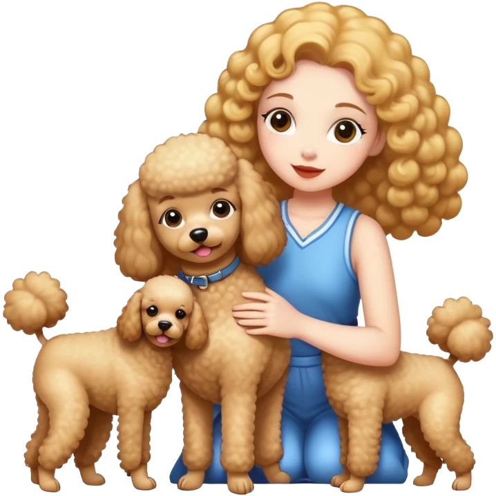 girl playing with 4 Poodles emoji