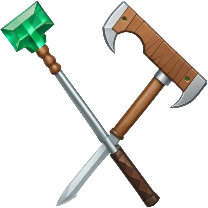 Minecraft hoe with brown handle and emerald green blade emoji