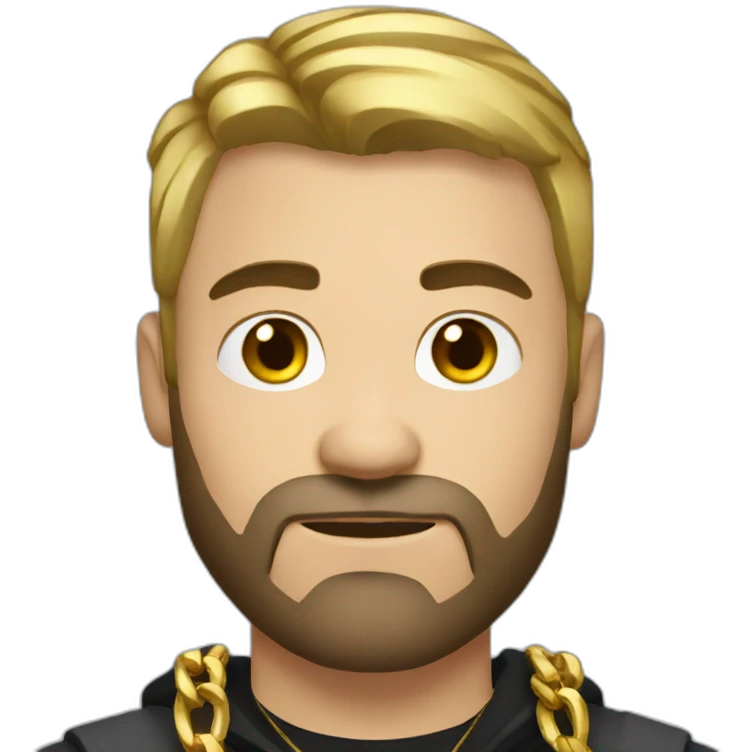 Russian strong man thug wearing gold chain with black short faded hair and short beard emoji