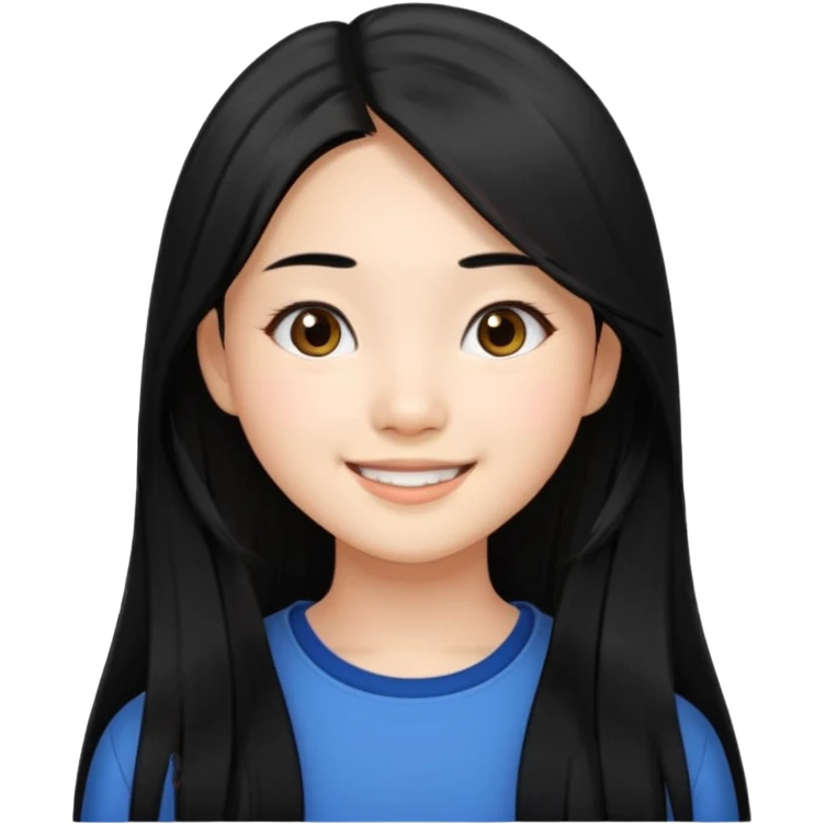20 yr old asian woman, center part straight long black hair, very pretty emoji