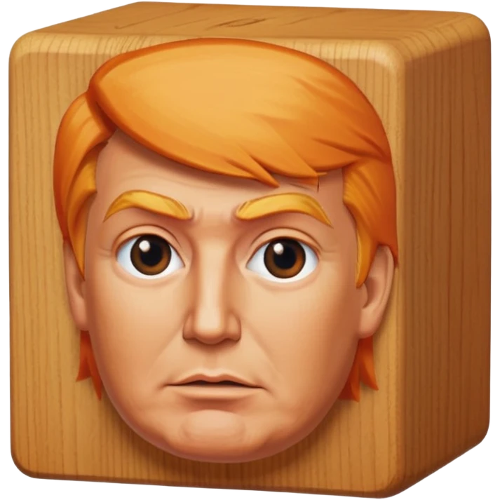 donald trump facial features and hair on a square wooden block emoji