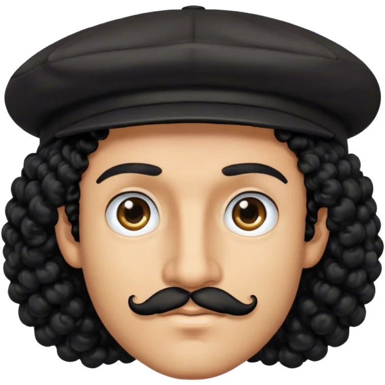 man with tanned skin, black curly hair, black cap, small black moustache and black eyes emoji