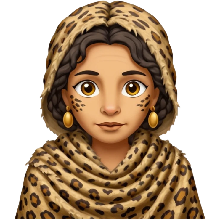 ancient hairy woman, tattered leopard skin shawl emoji