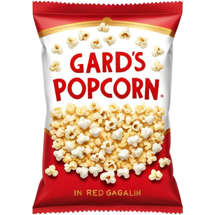 A packet of red and white popcorn. In the center of the package is written SCENE OF HORROR in Gold with the font gagalin emoji
