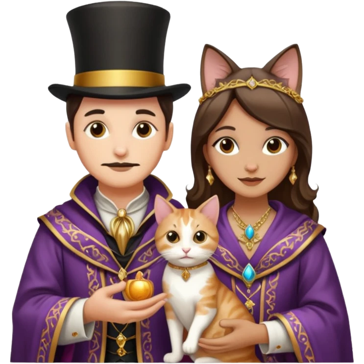 magician couple and their pet cat emoji