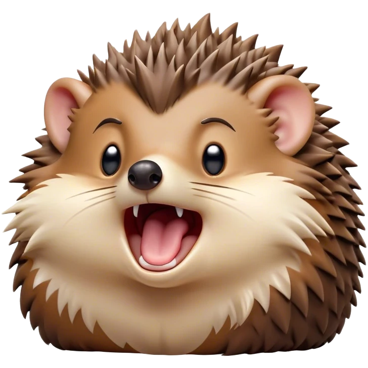 Cinematic Cute Yawning Hedgehog Portrait Emoji, Head tilted slightly with a dramatic, wide-open yawn, showcasing a soft, downy brown Fur with tiny, droopy ears and eyes barely open in drowsy contentment, Simplified yet irresistibly adorable features, highly detailed, glowing with a soft, cozy glow, high shine, relaxed yet expressive, stylized with a touch of natural whimsy, bright and endearing, soft glowing outline, capturing the essence of a sleepy yet affectionate hedgehog, so drowsy it feels like it could curl up out of the screen for a nap! emoji