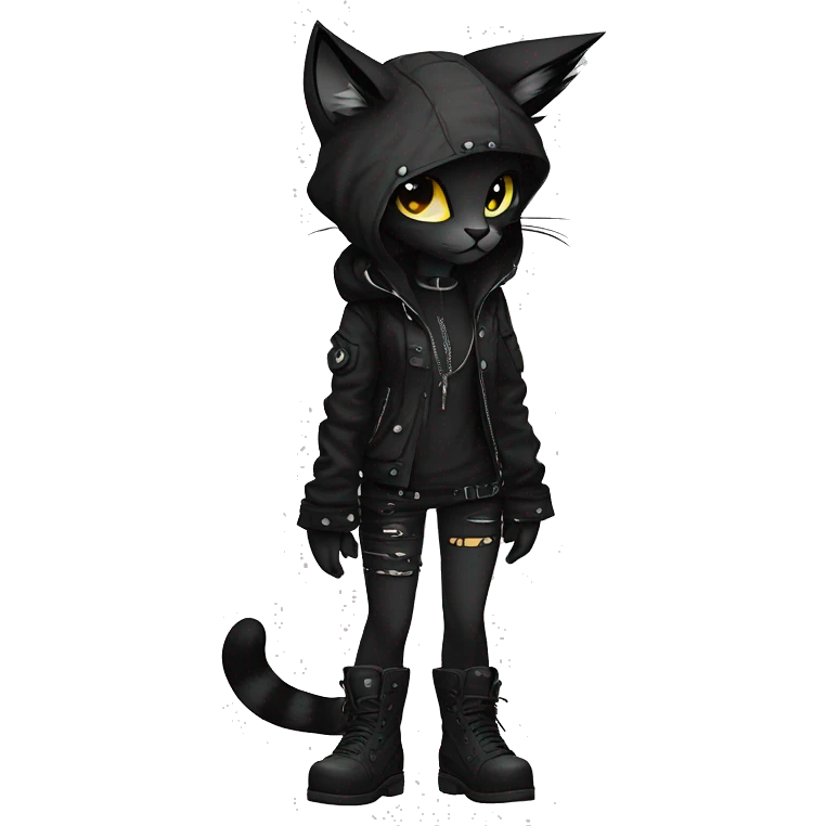 Edgy Shy Anthro cool pretty dark cat-fursona punk techwear emoji