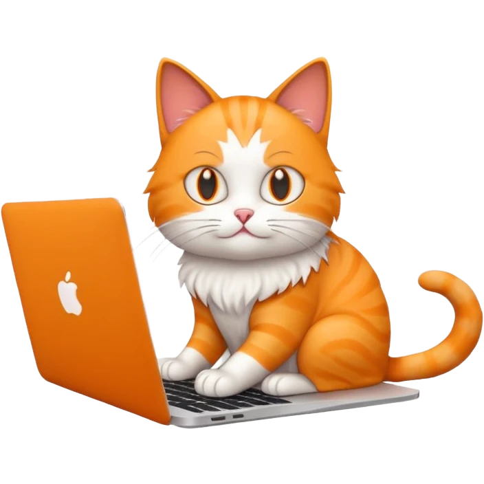 minimalist cat typing on a MacBook, emoji style emoji