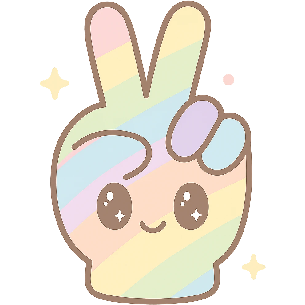 hand making a peace sign with a rainbow theme emoji