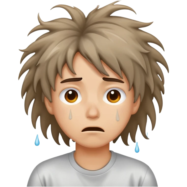 stressed person with messy hair and sweat drops emoji