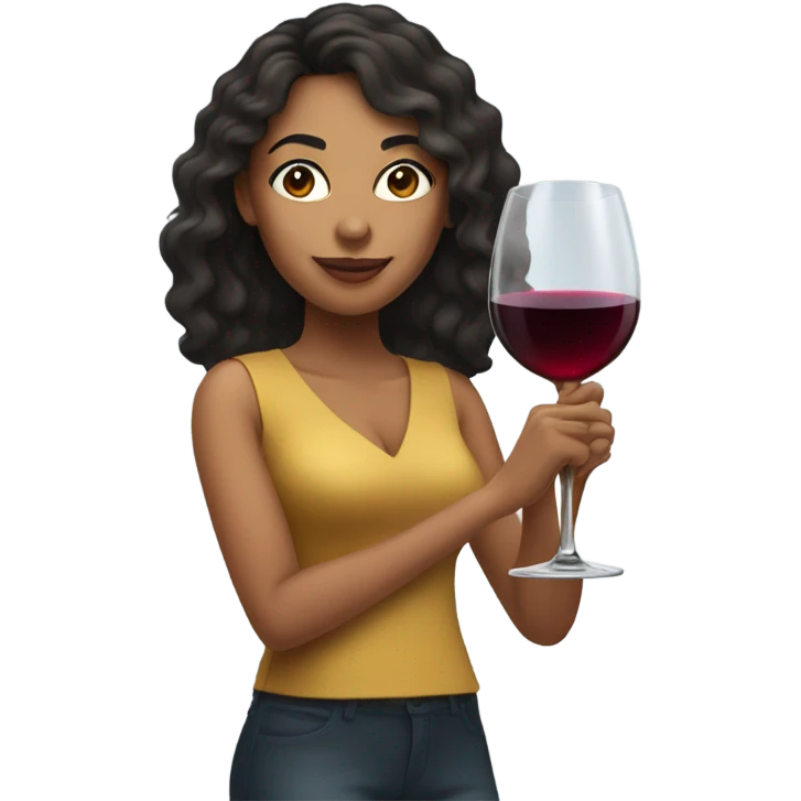 Mixed race woman drinking wine emoji