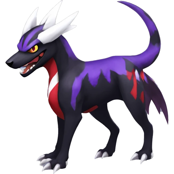 Black Cool Edgy Nargacuga-Houndoom-Garchomp-Noivern Fakémon  with White and Red and purple and black Edgy markings emoji
