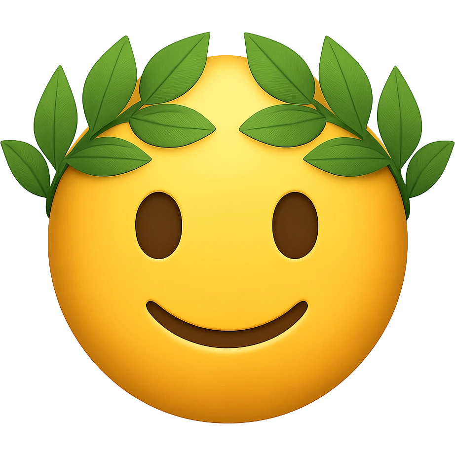 face with green leaf crown emoji, digital illustration emoji