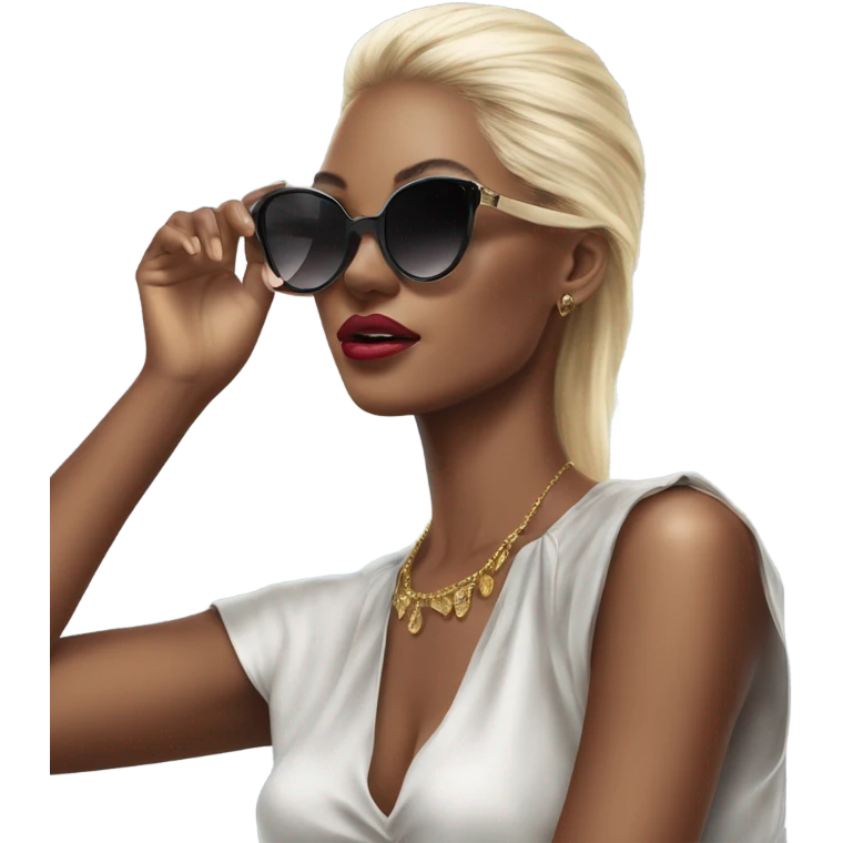 Hyper Realistic beautiful high fashion model putting on sunglasses  emoji