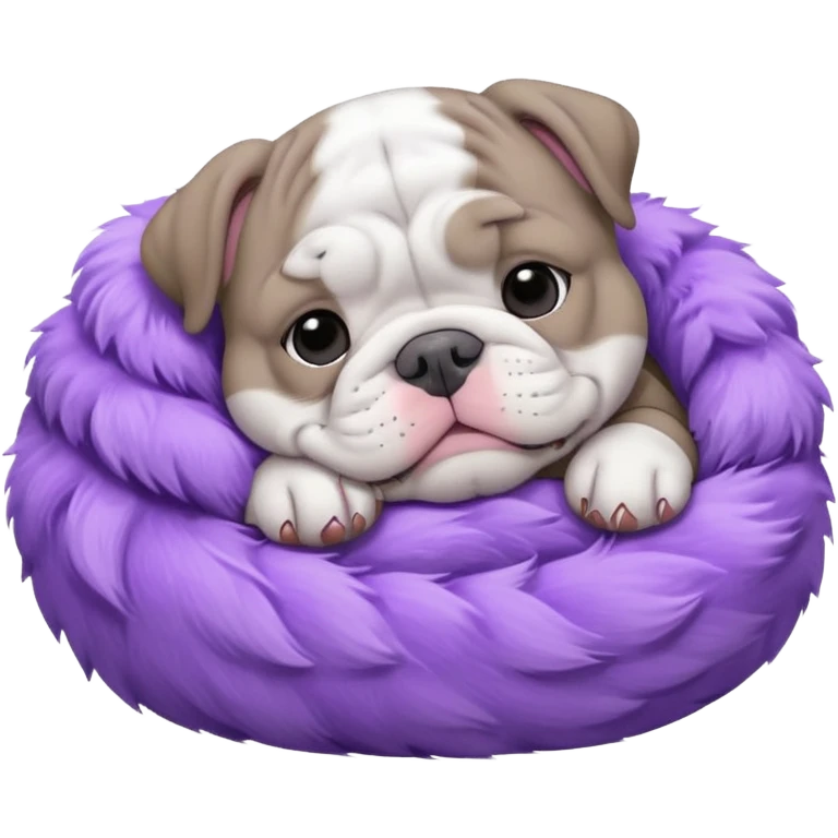 purple moon with a sleeping grey bull dog puppy with a purple collar emoji