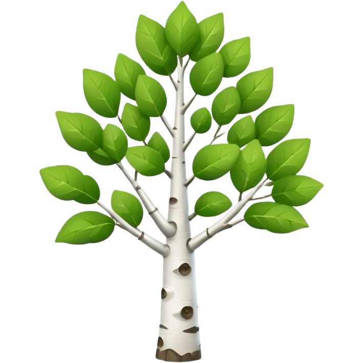 A 3D cartoon birch tree with white bark and small green leaves, gentle lighting, Memoji-style realism. emoji