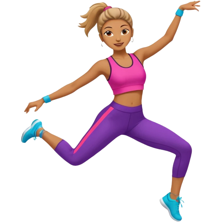mujer bailando con ropa de ejercicio, estilo alegre, colores vivos emoji