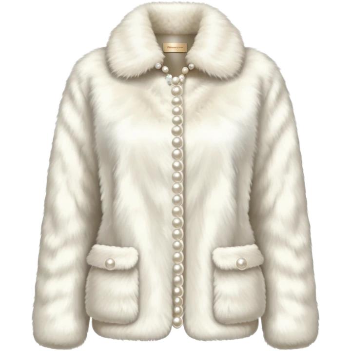 Realistic ivory faux fur jacket with pearl buttons emoji