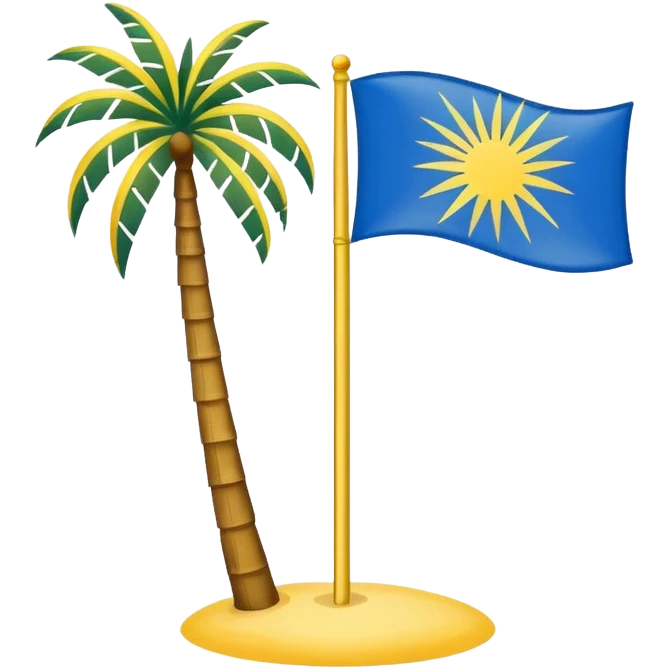 flag of Penang, simplified, three vertical stripes blue white yellow, palm tree in center, emoji style emoji