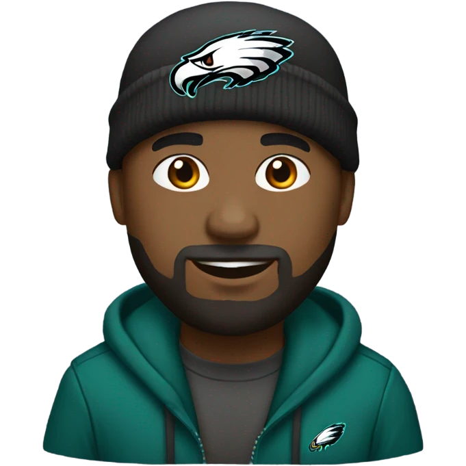 Bald black man with beard wearing an eagles beanie emoji