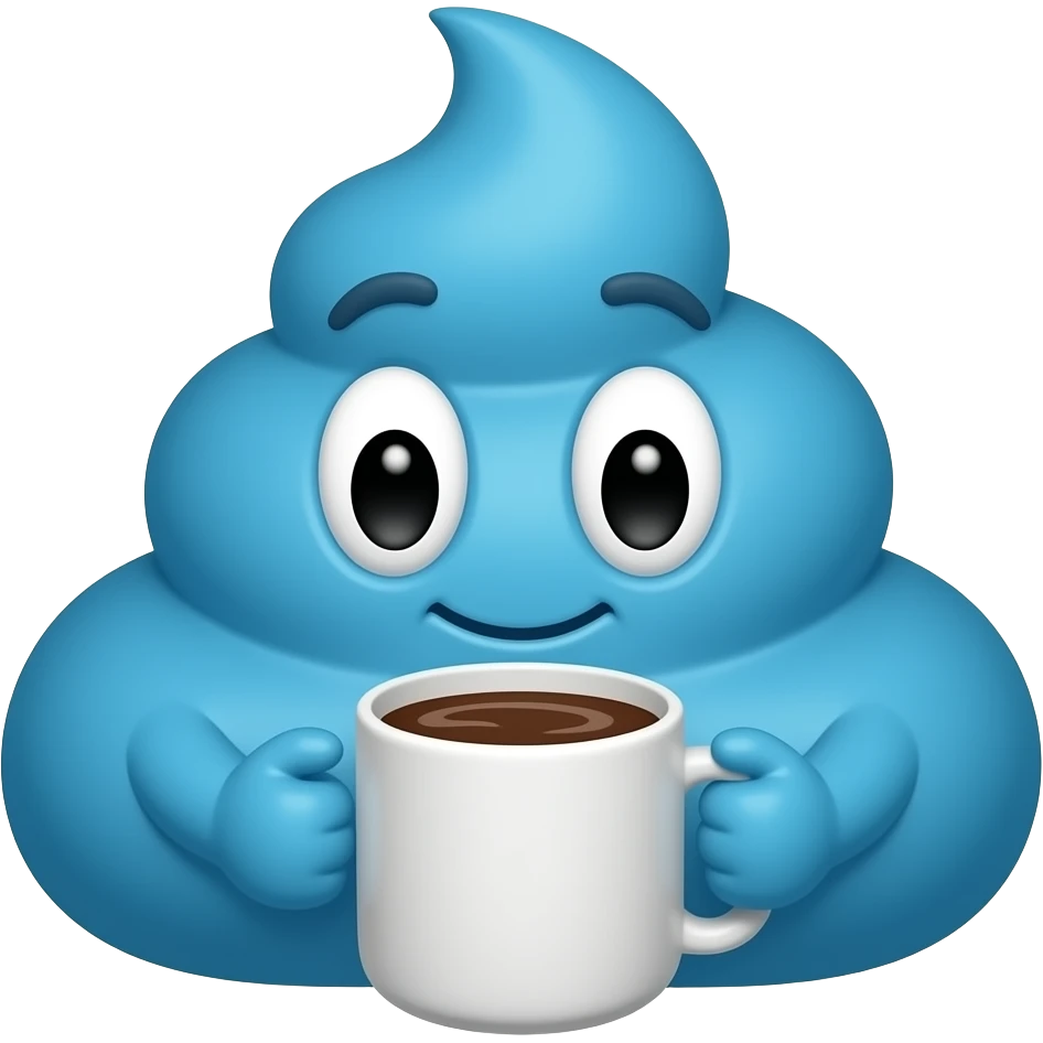 Caca bleu qui tient un verre du chocolat chaud emoji
