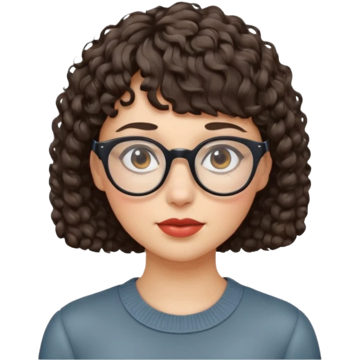 Gótica,cabelo cacheado curto com franja,branca e usa óculos  emoji