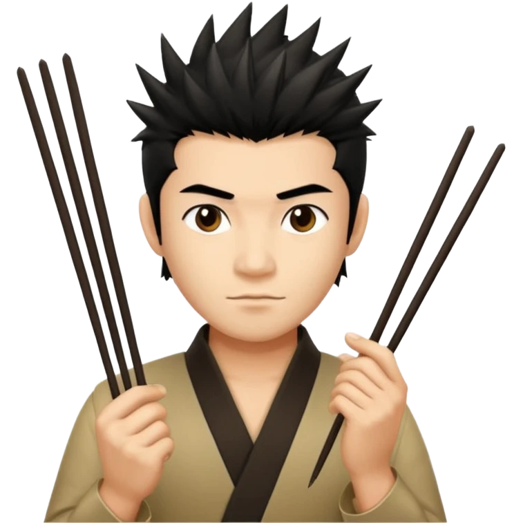 Make it a vietnamese male with spiky black hair hold a pair of chopsticks emoji