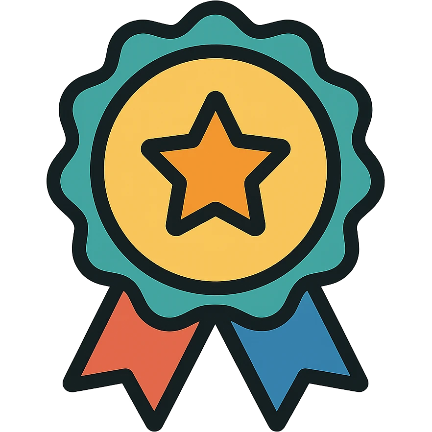 vector icon of a guarantee seal with gold and colorful elements, elegant and minimalist flat design, isolated on white background, award badge style, 2D flat vector, trending icon look, soft shadows, no text, perfect for commercial use, icon style, variation 4 emoji