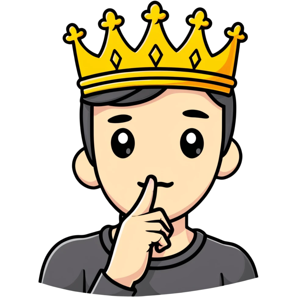 shush face with finger to lips and crown emoji