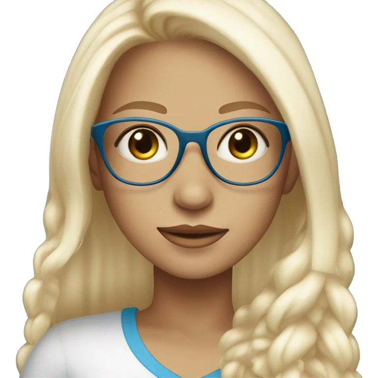Pretty tan girl with long white blonde hair, blue eyes and glasses  emoji