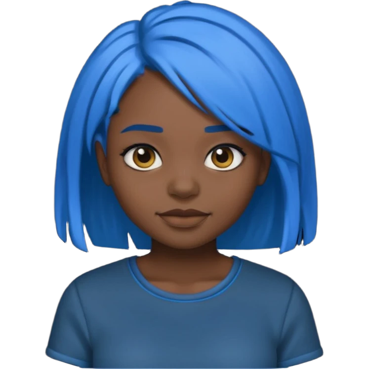 black girl emoji with blue hair and edges in a black shirt  emoji