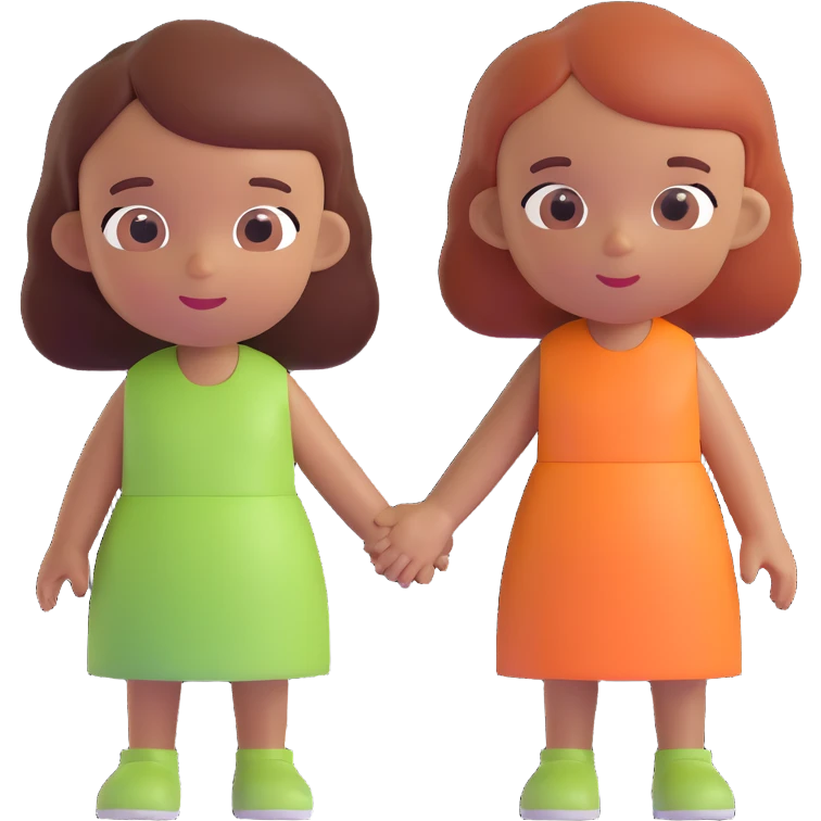 Slightly increase the volume of the upper body of the girl, separate the girl and the boy from each other, and make the skin color the same for both characters. Keep the cartoonish 3D style. emoji