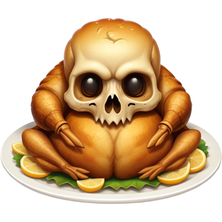 Roasted chicken with a skull head emoji