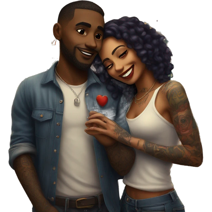Romantic carnival date for beautiful tattooed couple emoji
