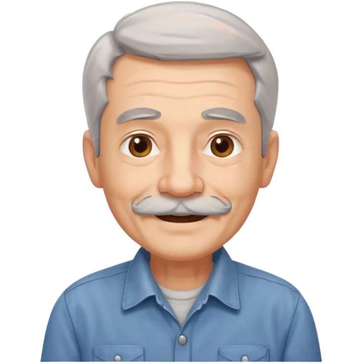 Old man with gray hair and mustache and working shirt. happy optimistic expression emoji