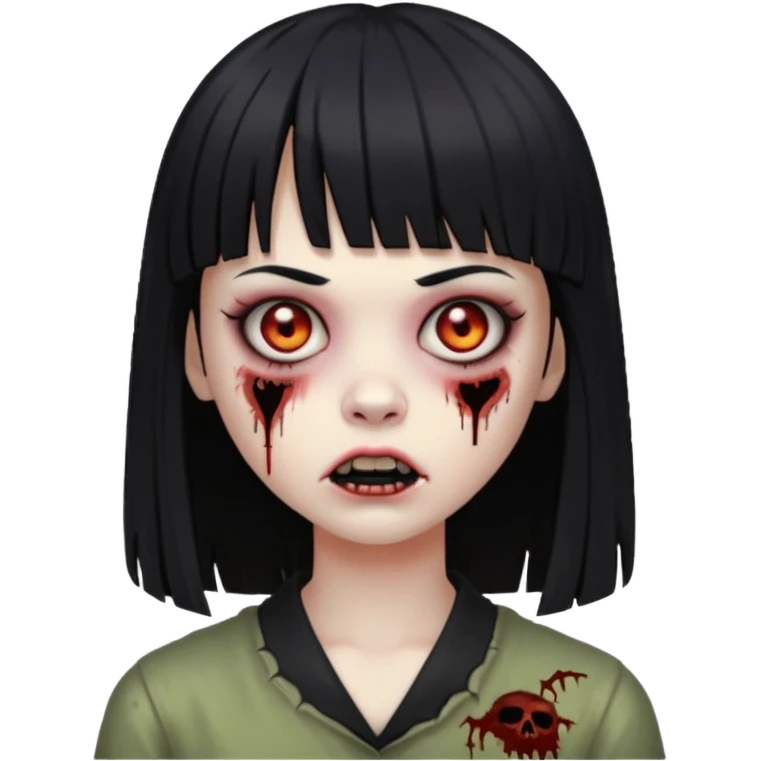 Faça uma menina de cabelo liso preto com franja zumbi emoji