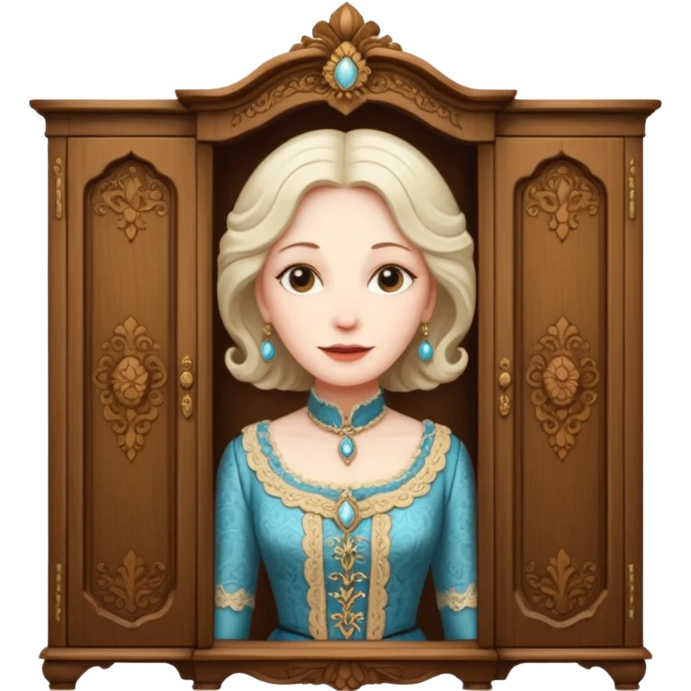A middle-aged lady character from the fairy tale Beauty and the Beast — she was turned into a wardrobe by magic, while retaining the wardrobe's original form and having an anthropomorphic face. emoji
