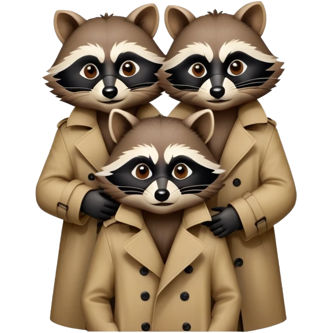 three raccoons stacked on top of each other wearing a trench coat emoji