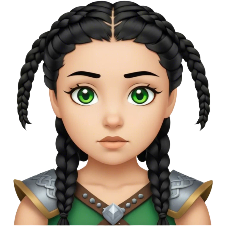 girl with green eyes black hair and Viking braids  emoji