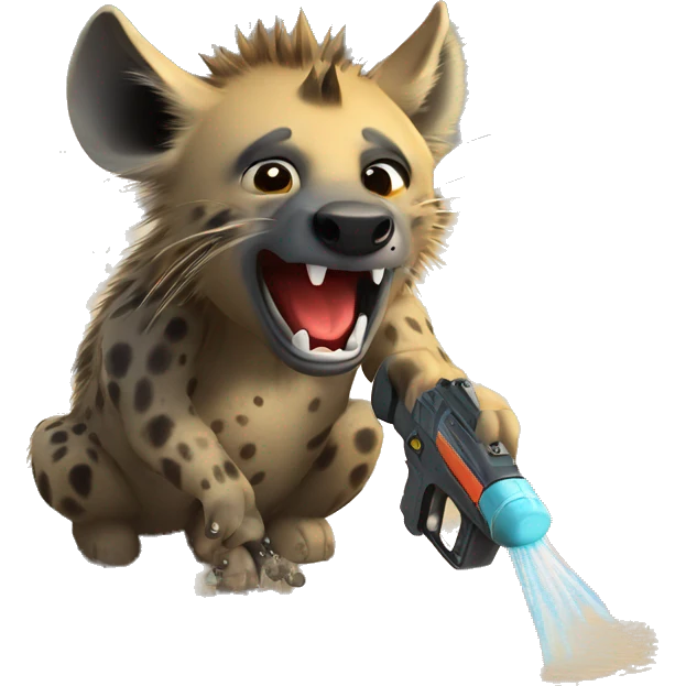 A Hyena squirting another Hyena with a water gun emoji