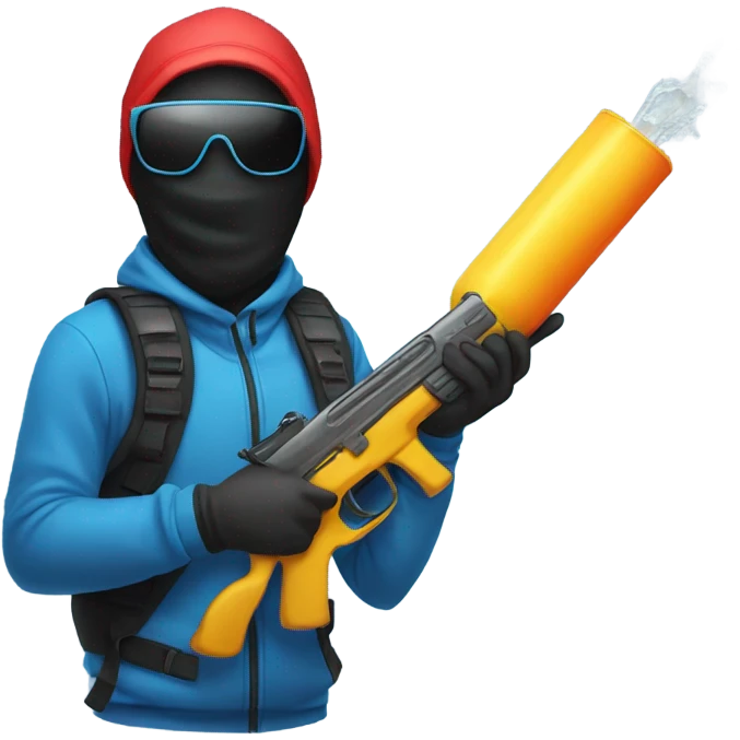 person with ski mask on and a water gun emoji