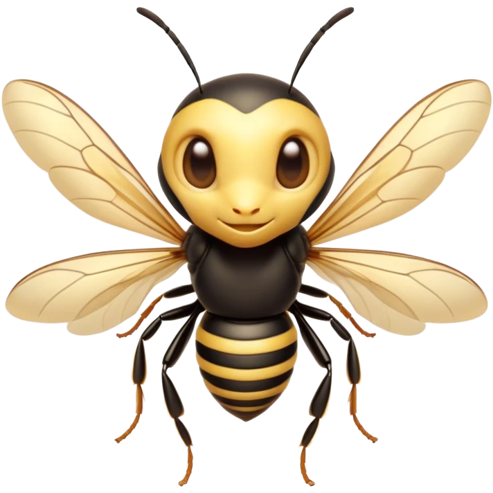 Cinematic Cute Wasp Portrait Emoji, Head tilted playfully and inquisitively, featuring a compact, delicately striped body with softened, endearing eyes and petite, translucent wings, Simplified yet irresistibly adorable features, highly detailed, glowing with a warm, inviting glow, high shine, affectionate and lively, stylized with a touch of whimsical insect charm, soft glowing outline, capturing the essence of a mischievous wasp that seems as if it could buzz out of the screen with a playful wink! emoji