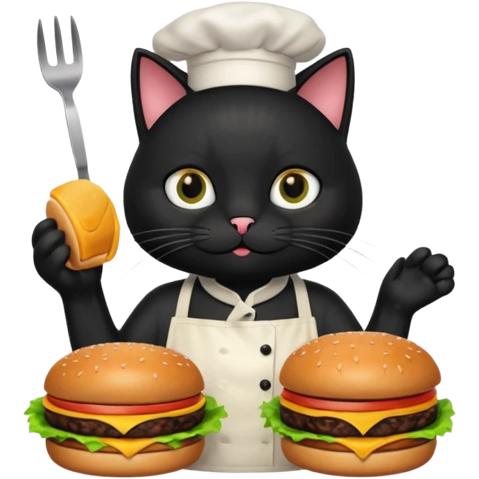 black cat cooking burger emoji
