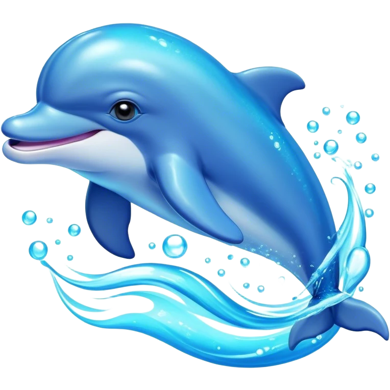 Cinematic Adorably Playful Dolphin Portrait Emoji, Bouncing joyfully through sparkling turquoise waves with a sleek, streamlined body of glossy blue skin, a wide, infectious smile, and bright, twinkling eyes that radiate pure delight, Simplified yet charmingly exuberant features, highly detailed, glowing with a radiant, bubbly aquatic glow, high shine, energetic and heartwarming, stylized with an air of whimsical ocean fun, soft glowing outline, capturing the essence of a super cute dolphin that seems ready to leap out of the screen spreading joy! emoji