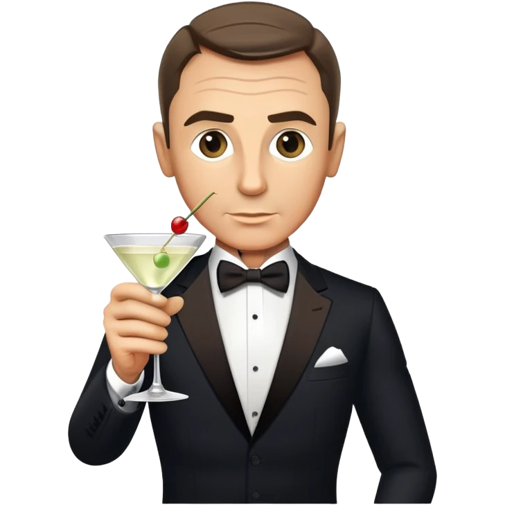 James Bond with martini glass, shaken not stirred emoji