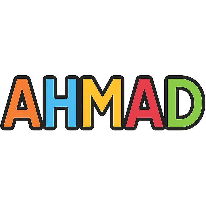 Der Name Ahmad als bunte Outline-Icon-Grafik mit Text emoji