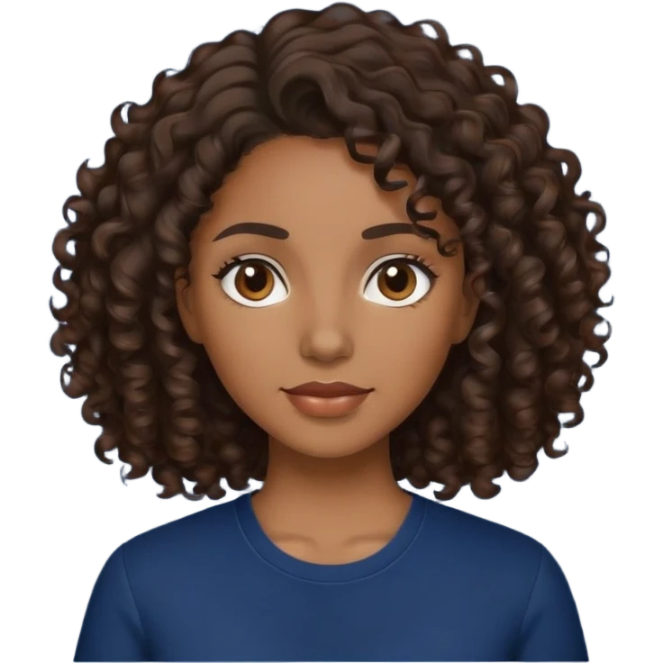 brown skin woman with dark brown curly hair wearing a navy blue shirt emoji