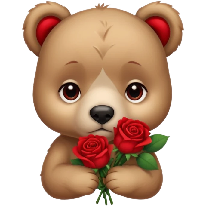 Cute bear with sad  puppy dog eyes holding roses   🥹with this emoji expression  emoji