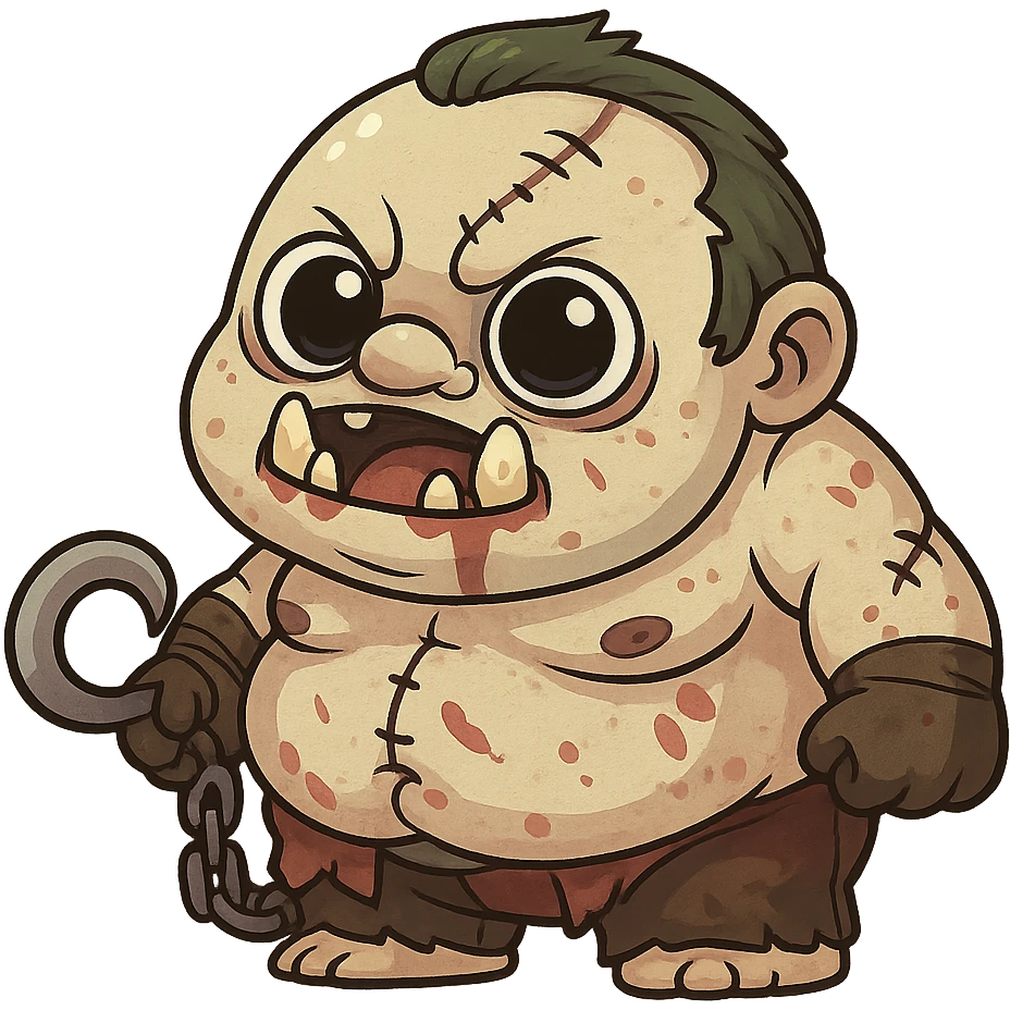 Pudge in a cute, chibi-style cartoon redesign, round proportions, big eyes emoji
