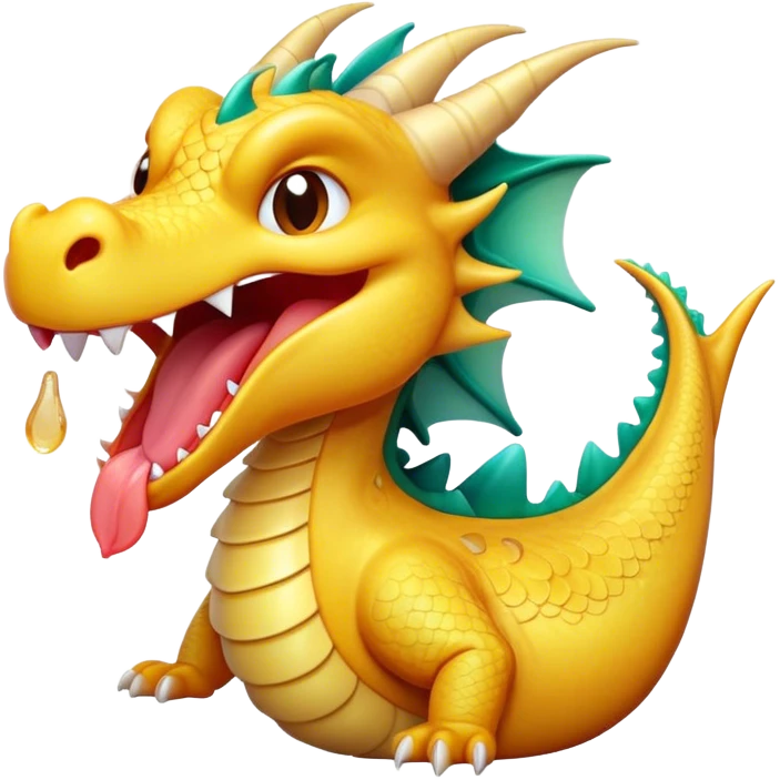 Cinematic Cute Yawning Dragon Portrait Emoji, Head tilted slightly with a dramatic, wide-open yawn, showcasing a soft, lustrous scaled body with gently drooping fins and half-closed, drowsy eyes, each scale rendered in exquisite detail under natural light; high shine, relaxed yet expressive, styled with a dash of fantastical charm, soft glowing outline, capturing the essence of a sleepy yet affectionate dragon that appears ready to stretch out and rest in its enchanted lair! emoji